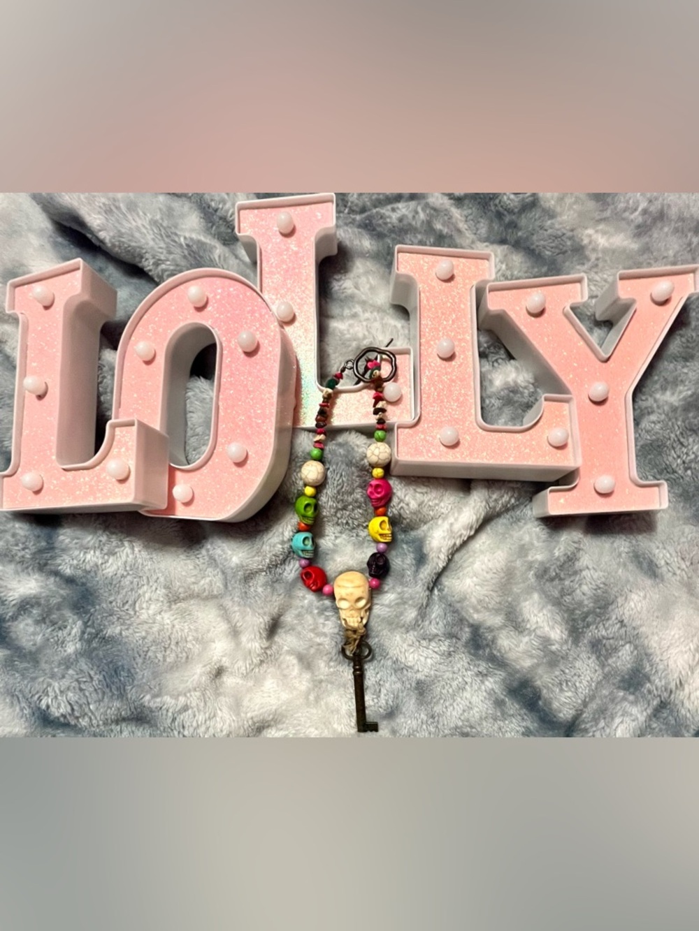 Multicolor Skull Bead Necklace with Key Pendant - Picture 5 of 5